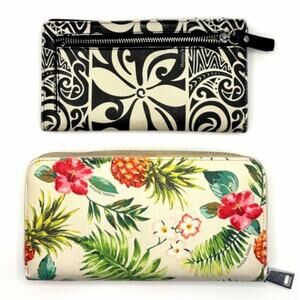 Set of 2 Happy Wahine Vegan Leather Wallets, Floral & Hawaiian Motif - Pre-Owned